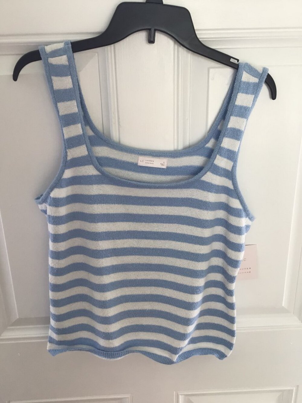 LC Lauren Conrad Striped Knit Tank Top L Large Blue White Soft Knit